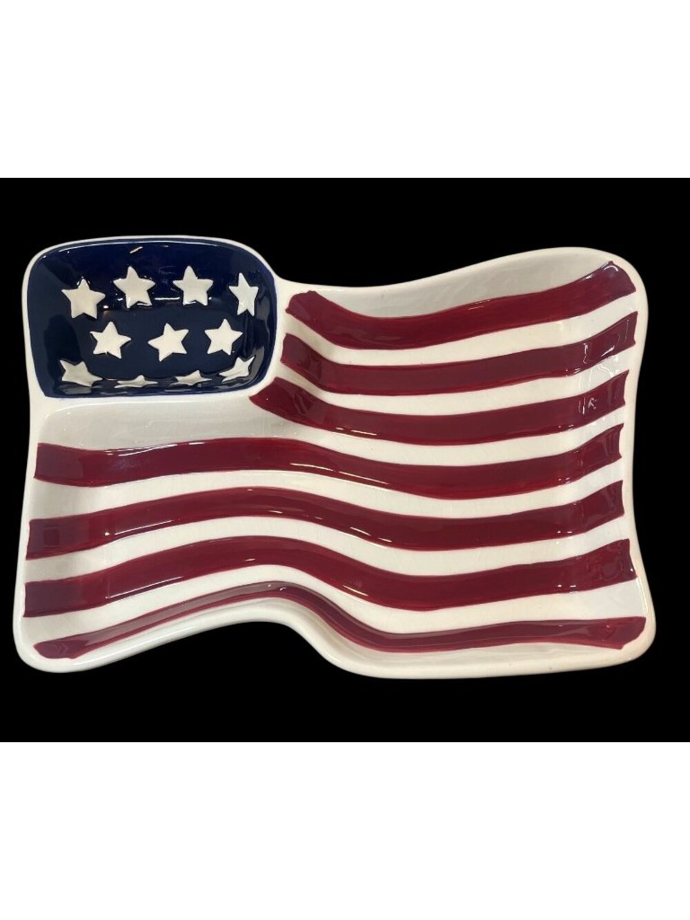 American Flag Ceramic Serving Platter With Stars & Stripes Design 13.5"x10.5" De